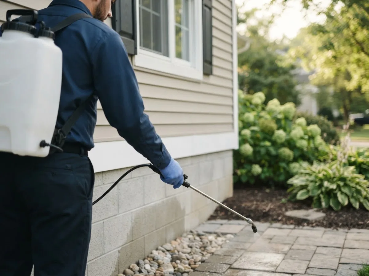 Pest control technician inspecting a home in Albion, PA